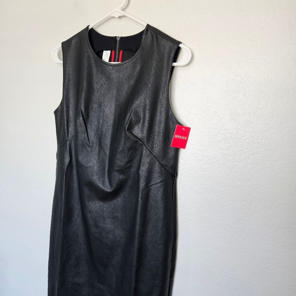 NWT Spanx | II Fitted Dress Faux Leather Luxe Black Dress, Womens Small - Picture 8 of 12